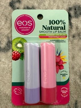 eos 100% Natural Smooth Lip Balm 2-Pack - Raspberry Kiwi Splash & Passionfruit
